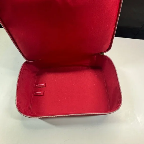 2 Estee Lauder Bags Double Train Case Red Velvet Professional Hard Zipper Bow - Picture 7 of 16